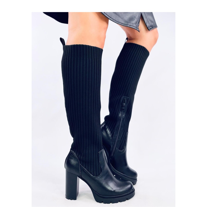 Jaida Black kozačky na vysokém podpatku s elastickým svrškem - Inello černá 2