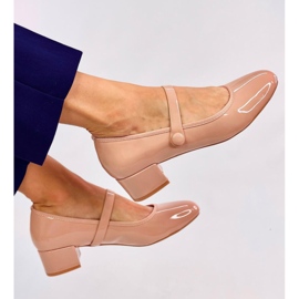 Nahé lakované balerínky na vysokém podpatku béžový 1 Nahé lakované balerínky na vysokém podpatku béžový 1