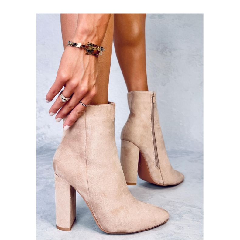 Kotníkové boty Rivers Khaki na vysokém podpatku - Inello béžový 2