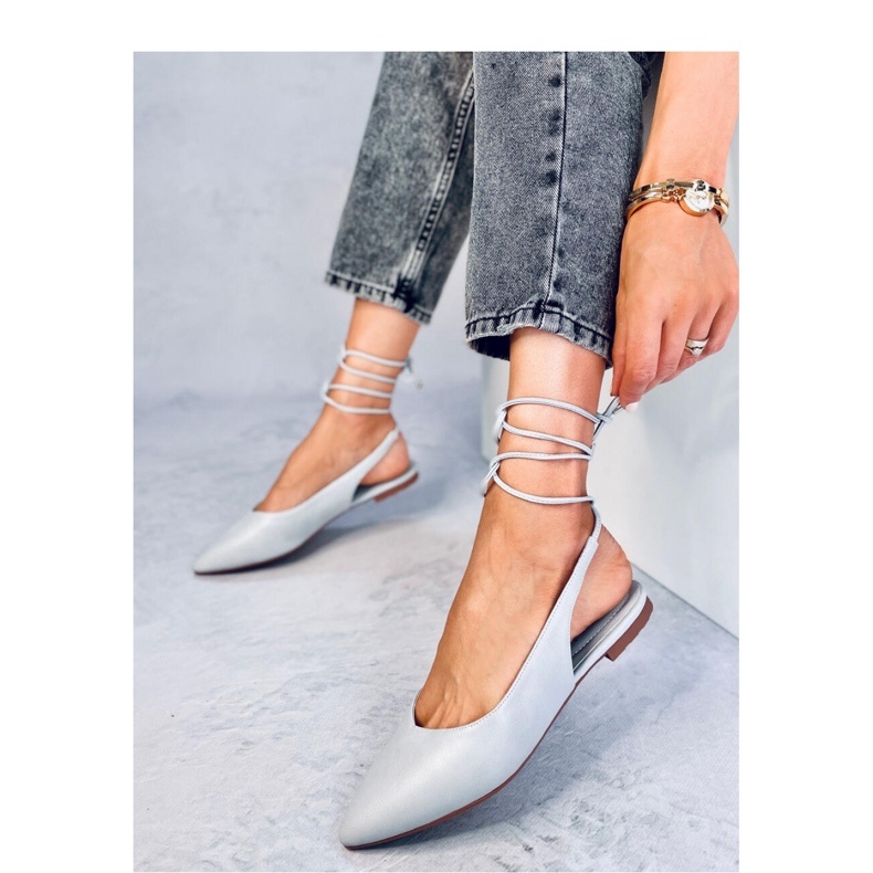 Šedé balerínky se zavazováním na otevřeném podpatku šedá 1