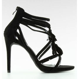 Sandál Sandály na vysokém podpatku s třásněmi 1249 Black - Inello černá 2