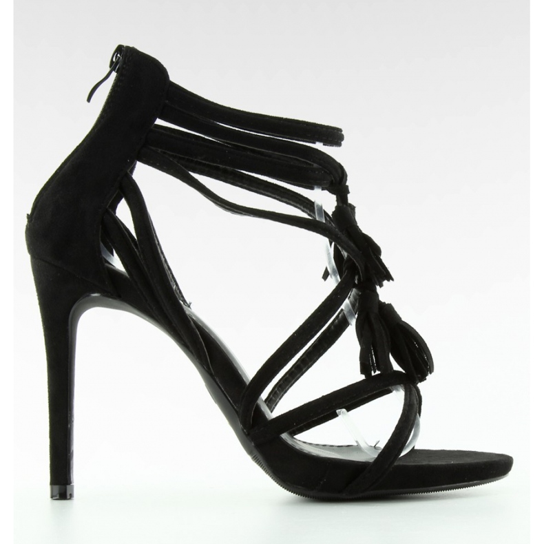 Sandál Sandály na vysokém podpatku s třásněmi 1249 Black - Inello černá 2