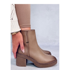 Tamika Béžové gumové kotníkové boty na podpatku - Inello hnědý 2