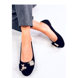 Černé semišové balerínky s plyšovým medvídkem černá 1