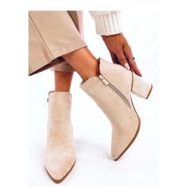 Croix Beige kotníkové boty s mandlovou špičkou na vysokém podpatku - Inello béžový 2