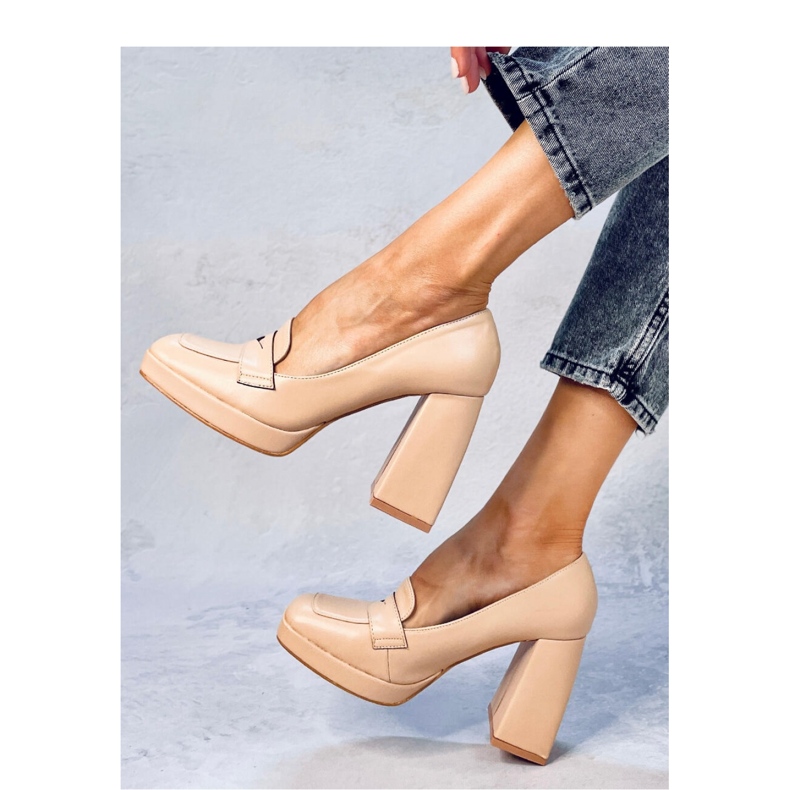 Mokasíny Entee Nude na vysokém podpatku - Inello béžový 2