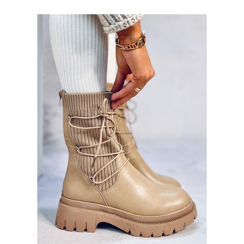 Ponožkové kotníkové boty Willet Khaki - Inello béžový 2