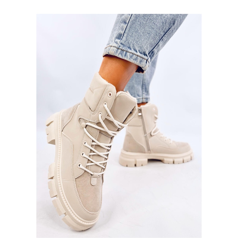 Zateplené šněrovací kotníkové boty Torey White - Inello béžový 1