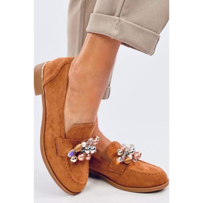 Mokasíny Anselme Camel s kamínky - Inello hnědý 2