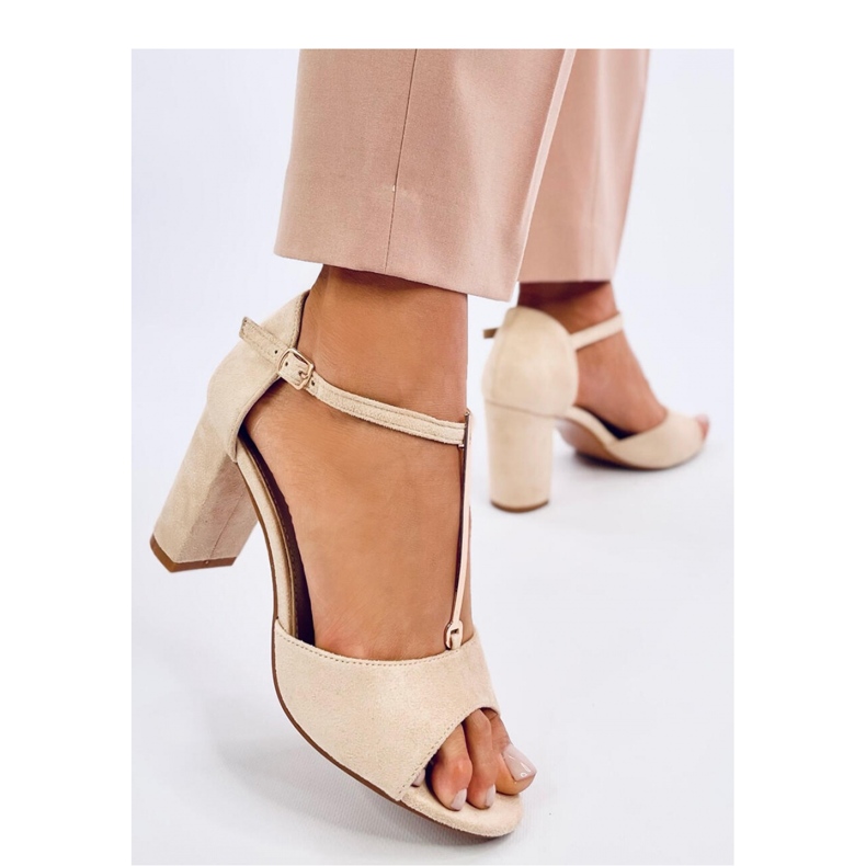 Ferdi Beige sandály na vysokém podpatku se zlatým zdobením - Inello béžový 1