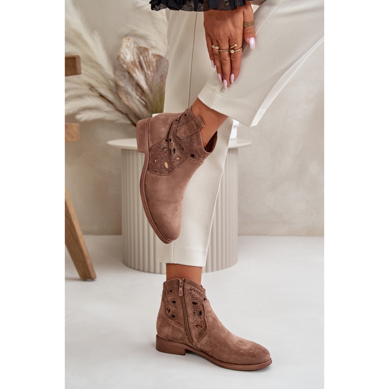 S. BARSKI Dámské kozačky s prolamovaným svrškem S.Barski hnědé hnědý 2