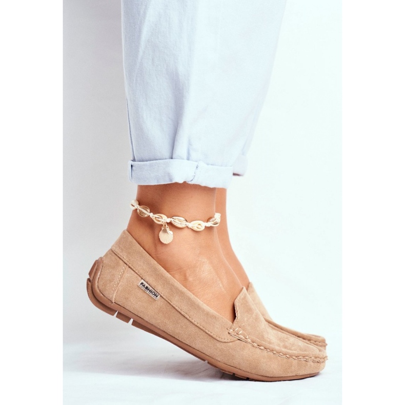 Béžové semišové dámské mokasíny béžový 2