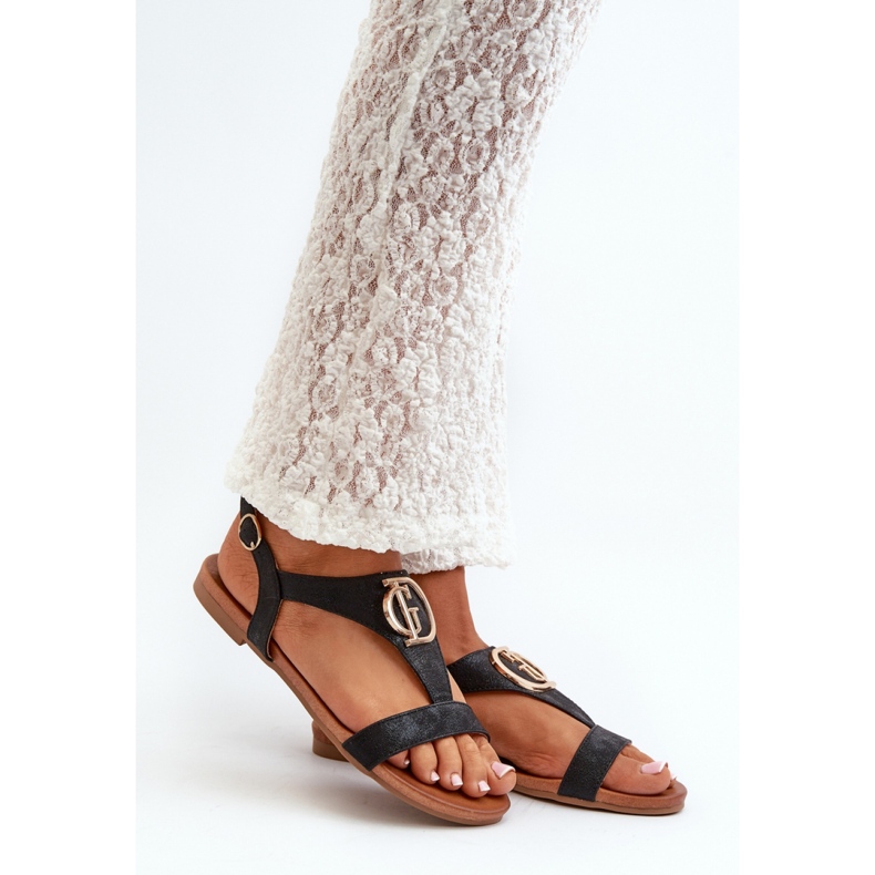 S.Barski Dámské sandály se zlatým zdobením Černé černá 1