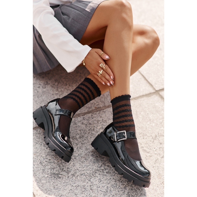 Dámské lakované boty s přezkou Black Lakier černá 1