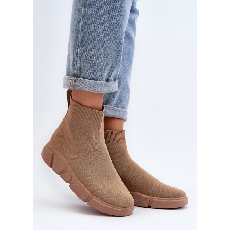 Béžové Sportovní Boty S Ponožkou hnědý 1