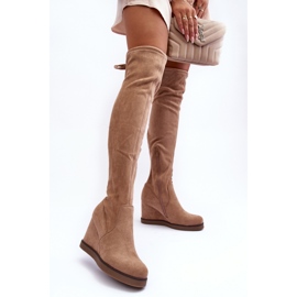 Step in style Kozačky nad kolena Model Mephal NS362P Béžové semišové - Krok ve stylu béžový 1
