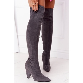 Step in style Kozačky Model Lu Boo XW37356 Šedý semiš - Krok ve velkém stylu šedá 1