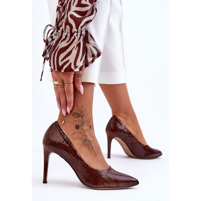 Step in style Vysoké podpatky Model Lewski Boty 2659 Hnědá Wąż - Krok ve stylu hnědý 2