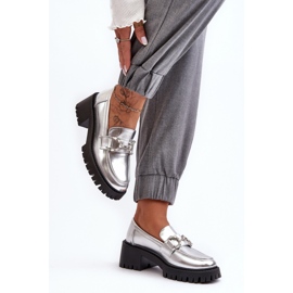 Stříbrné dámské slip-on mokasíny stříbro 1