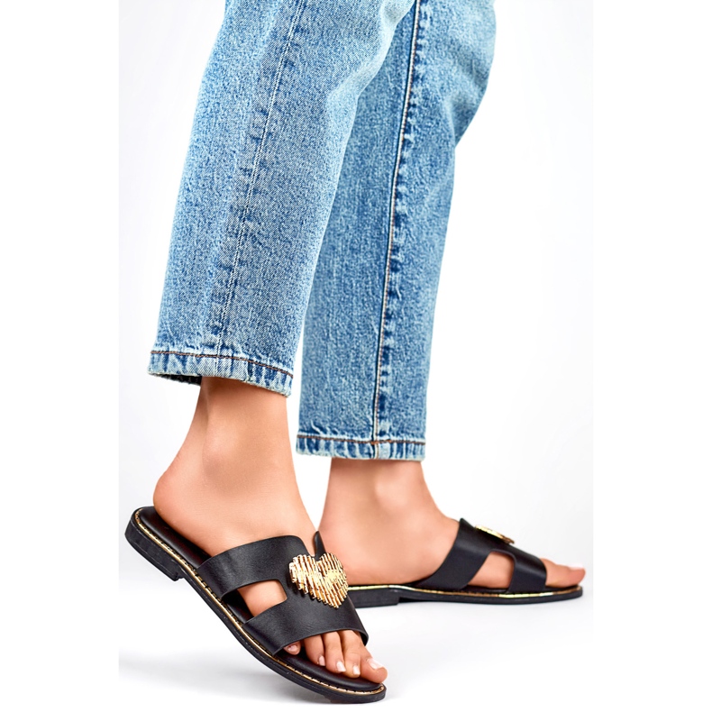 Dámské žabky se srdcem KK-731B, černé černá 1