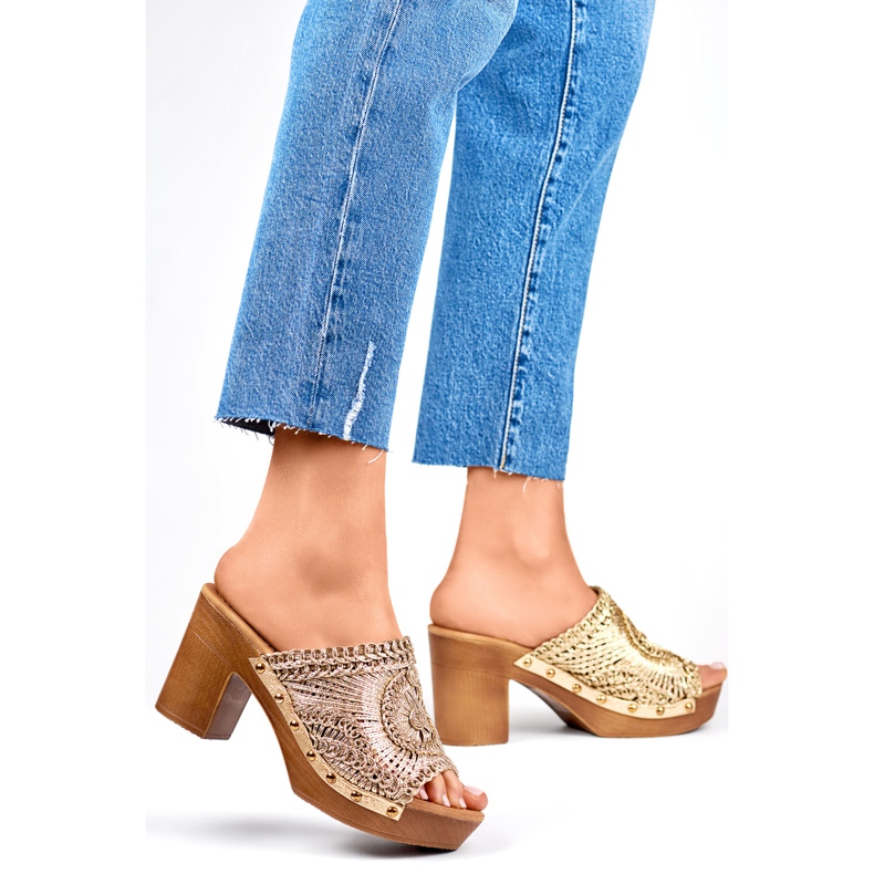 Dámské žabky na vysokém podpatku C388GO zlaté žlutá 1