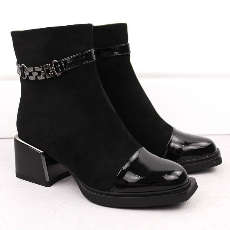 D&amp;A S.Barski kotníkové boty s ozdobným podpatkem Premium Collection W MR880-018 OLI269A černý 2