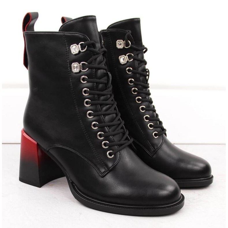 D&amp;A S.Barski kotníkové boty s ozdobným podpatkem Premium Collection W MR880-132 OLI270 černý 2