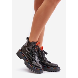 Černé kotníkové boty Anafra Leather Patent Worker se zipem černý 1