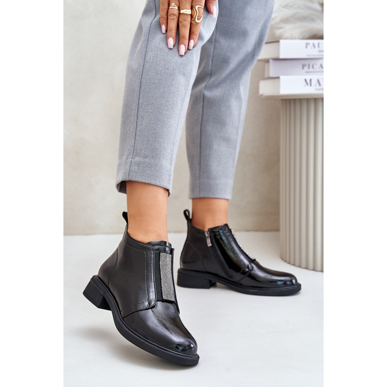 S.Barski Kožené patentované nízké kotníkové boty s ozdobou na zip D&amp;A MR880-142 Černá 2