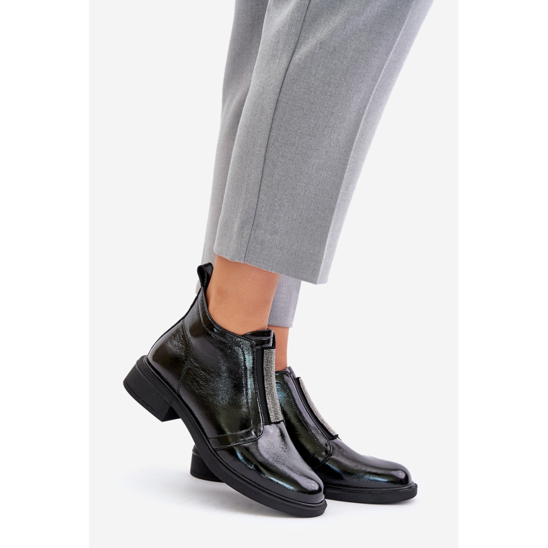 S.Barski Kožené patentované nízké kotníkové boty s ozdobou na zip D&amp;A MR880-142 Černá 1