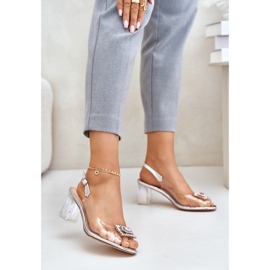 S.Barski Transparentní sandály s broží na vysokém podpatku D&amp;A MR42-031 Silver stříbrný 1