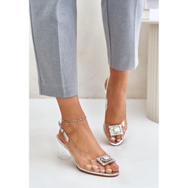 S.Barski Transparentní sandály s broží na vysokém podpatku D&amp;A MR42-031 Silver stříbrný 2