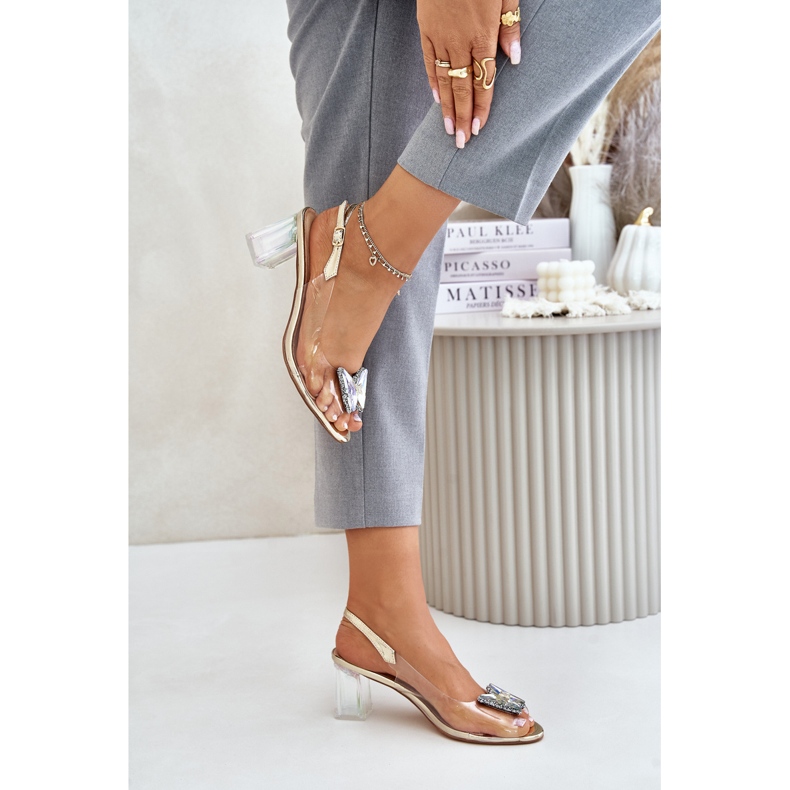 S.Barski Transparentní sandály s motýlem na vysokém podpatku D&amp;A MR42-326 Gold zlatý 2