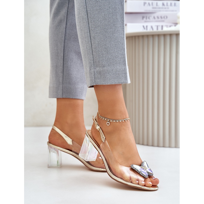 S.Barski Transparentní sandály s motýlem na vysokém podpatku D&amp;A MR42-326 Gold zlatý 1