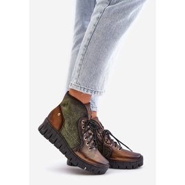 Kožené kotníkové boty na platformě a klínu Maciejka 06702-09 Zelená a zlatá 1