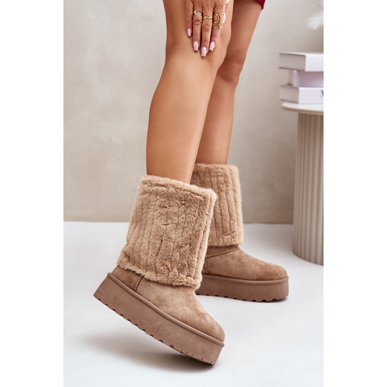 Béžové sněhule Lisonea na platformě s vyhrnutým svrškem béžový 2