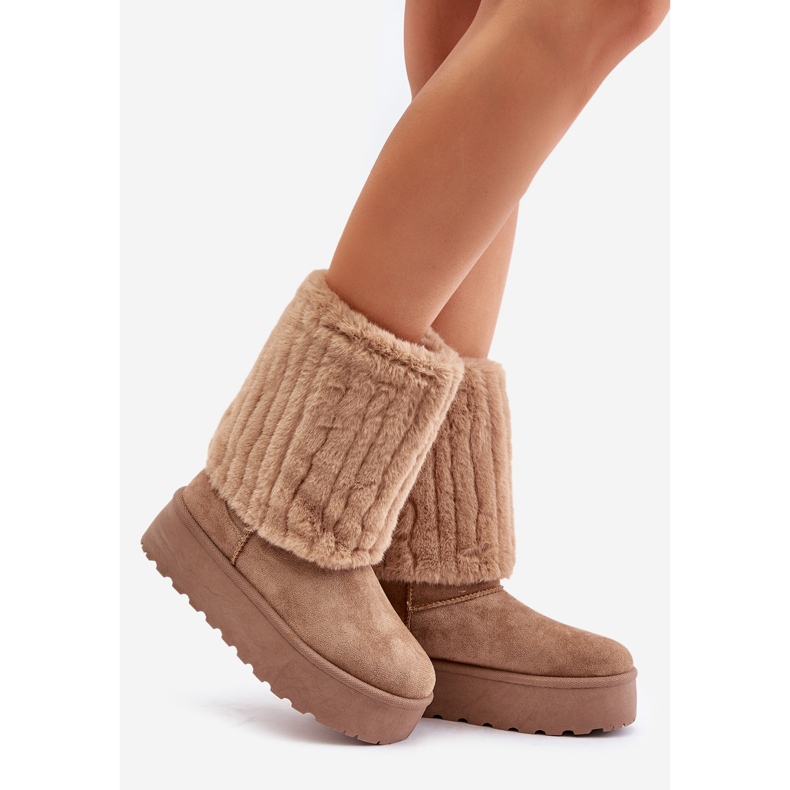 Béžové sněhule Lisonea na platformě s vyhrnutým svrškem béžový 1