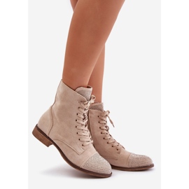 Zdobené kozačky na plochém podpatku, eko semiš, teplé, světle béžové Ellieo béžový 1