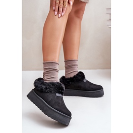 Nízké sněhule s kožíškem na platformě, Eco Suede, Black Neathoria černý 2