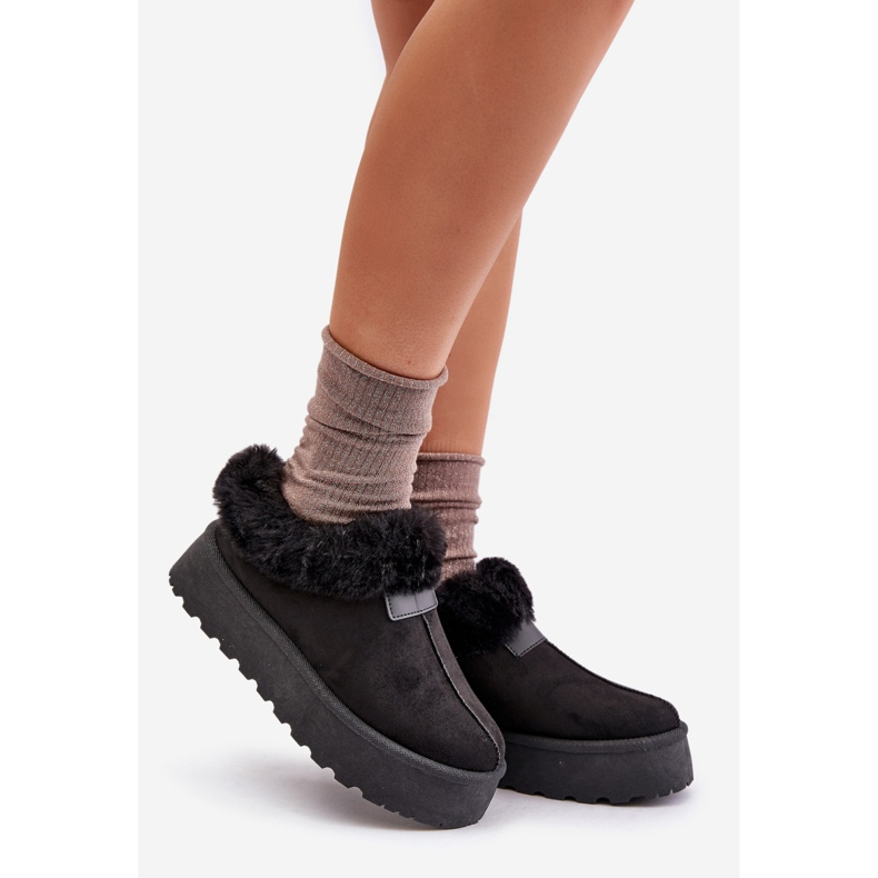 Nízké sněhule s kožíškem na platformě, Eco Suede, Black Neathoria černá 1 Nízké sněhule s kožíškem na platformě, Eco Suede, Black Neathoria černá 1