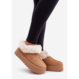 Sněhule s nízkým svrškem s kožíškem na platformě Eco Suede Camel Neathoria hnědý 1