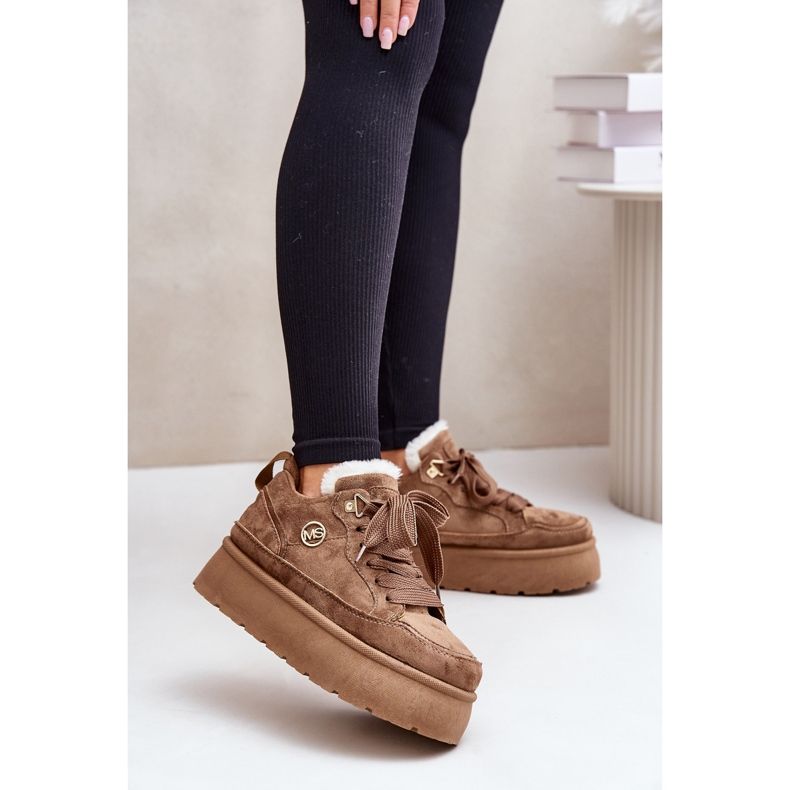 Hnědé dámské tenisky na platformě Velarisea s kožešinovou podšívkou hnědý 2