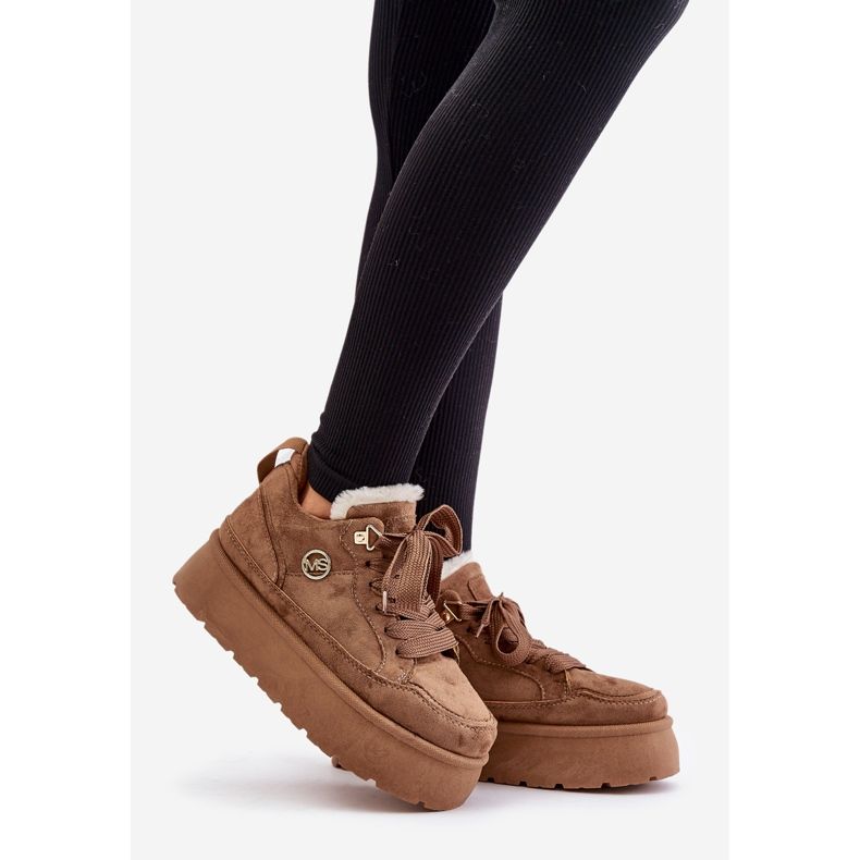 Hnědé dámské tenisky na platformě Velarisea s kožešinovou podšívkou hnědý 1