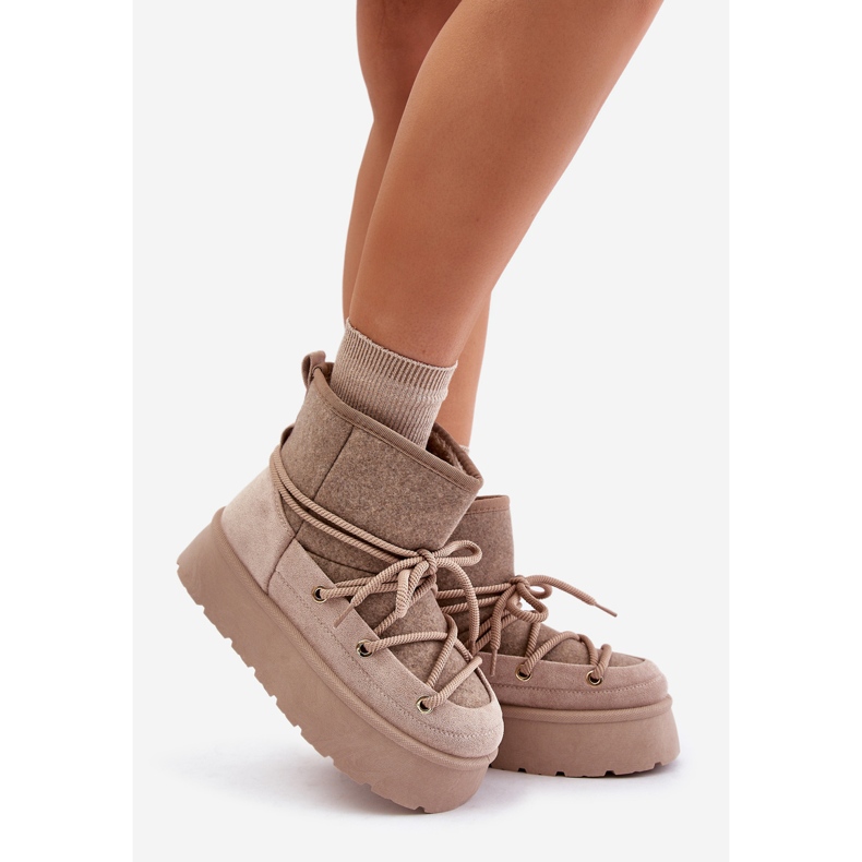 Béžové Sněhule Mavora se šněrováním na platformě béžový 1