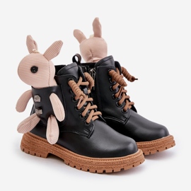 Kožené teplé dětské kotníkové boty na zip a medvídek Vinceza 36261 Black černý 1