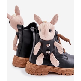Kožené teplé dětské kotníkové boty na zip a medvídek Vinceza 36261 Black černý 2