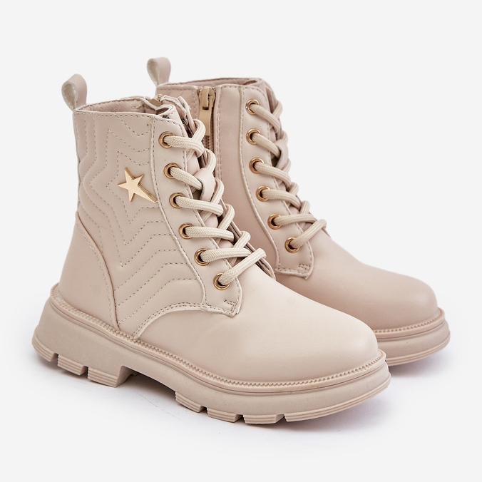 Zateplené dětské kotníkové boty na zip z ekokůže, Béžová Liotira béžový 1