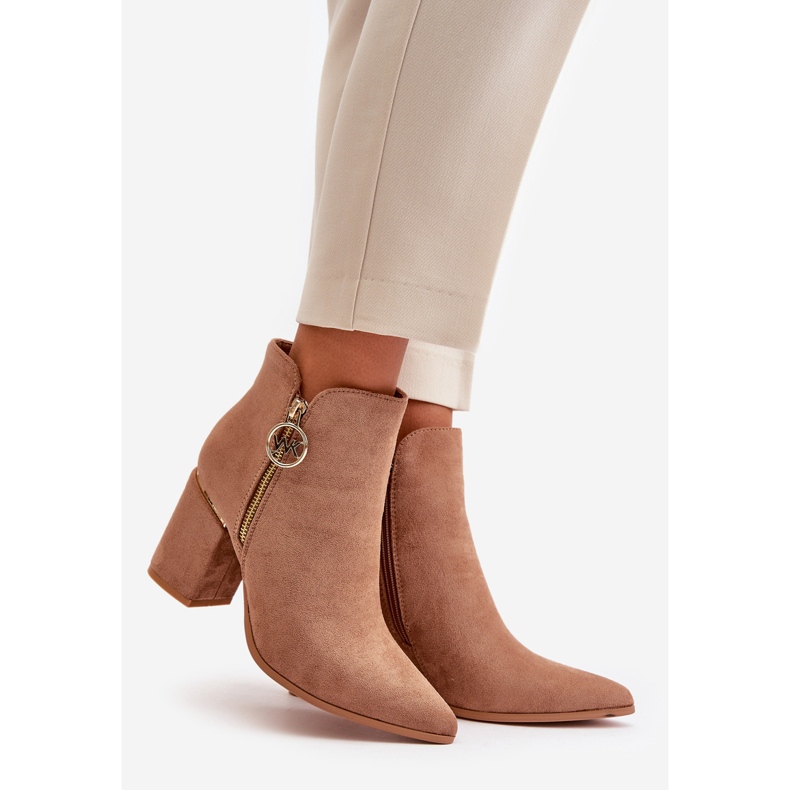 Dámské kozačky na vysokém podpatku se špičatými prsty Eco Semiš Teplá hnědá Raisha béžový 1