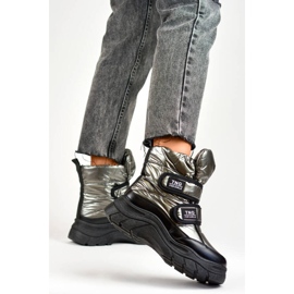 Dámské sněhule, metalické, stříbrné kotníkové boty na suchý zip 22-PY16062SI černá 1