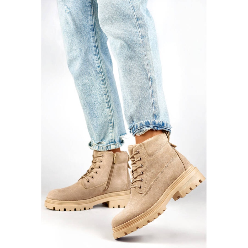 Dámské semišové zateplené kotníkové boty, béžová A5201-39BE béžový 2